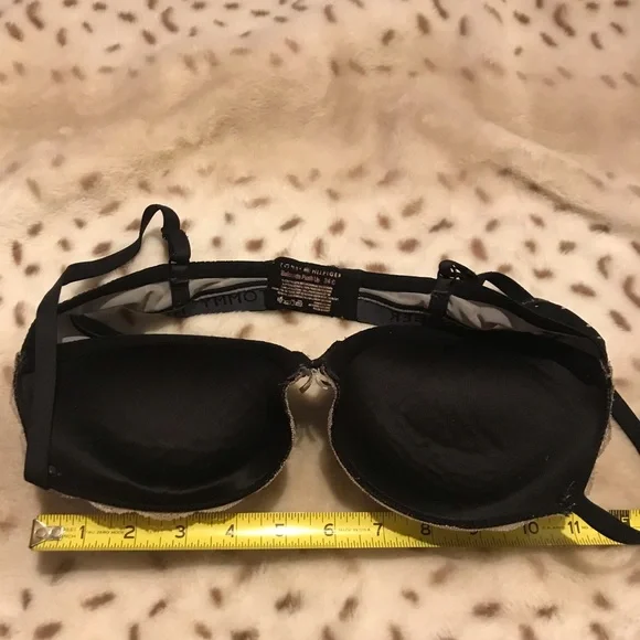 Tommy Hilfiger 34C push up Balconette bra black with gray polkadots and lace - Picture 4 of 8